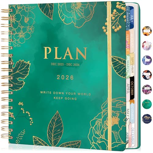 CAGIE 2026 Planner Weekly and Monthly Jan Dec 2026 83 x 93 Inch Hardcover Spiral Bound 13 Monthly Dividers Tabs Stickers Floral Daily Planner for Women Perfect 2026 Yearly Calendar Planner - Image 1