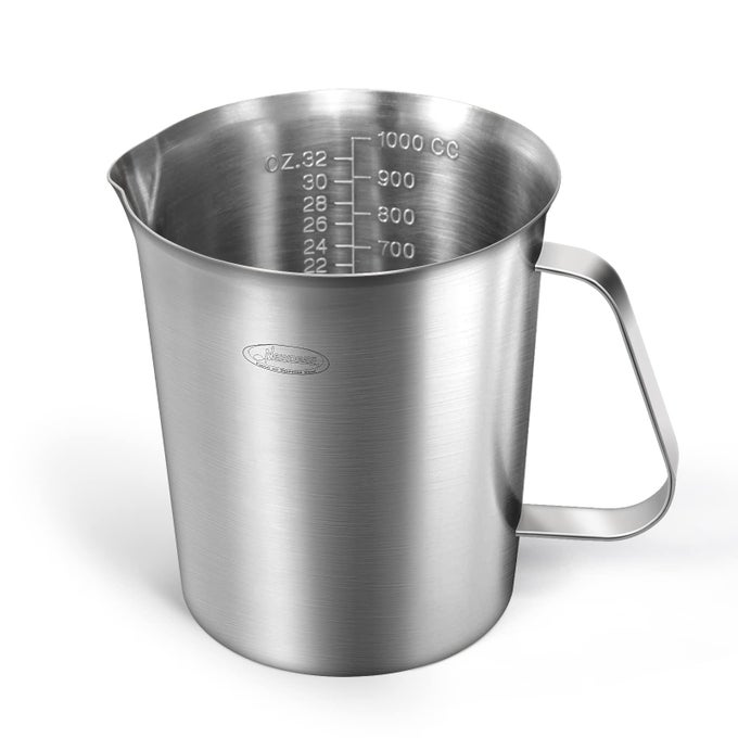 MEASURING CUP UPGRADED 3 MEASUREMENT SCALES INCLUDING CUP SCALE ML SCALE OUNCE SCALE STAINLESS STEEL MEASURING CUP WITH MARKING WITH HANDLE 32 OUNCES 10 LITER 4 CUP