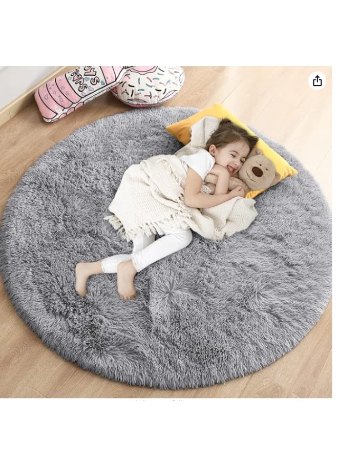 LOOPITYS Grey ultra soft and fluffy living room circular carpet, large anti slip carpet, bedroom, entrance door, luxurious living room carpet
