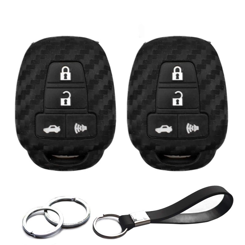 INFIPAR 2pcs Compatible with Toyota RAV4 Camry Corolla 86 Highlander Avalon Corolla iM Sequoia Venza Yaris iA Carbon Fiber Looks Key Fob Cover Case Key Chain Protector Keyless Entry Remote Holder