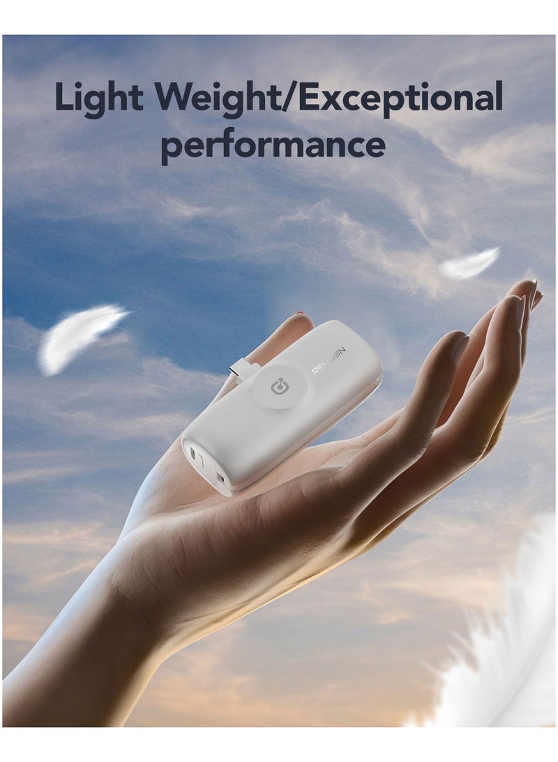 Remson Revo Charge 5000 mAh Nano Power Bank Wireless Charger Dual Charging Type-C Connector with Built-in Lightning Cable - White - Image 5