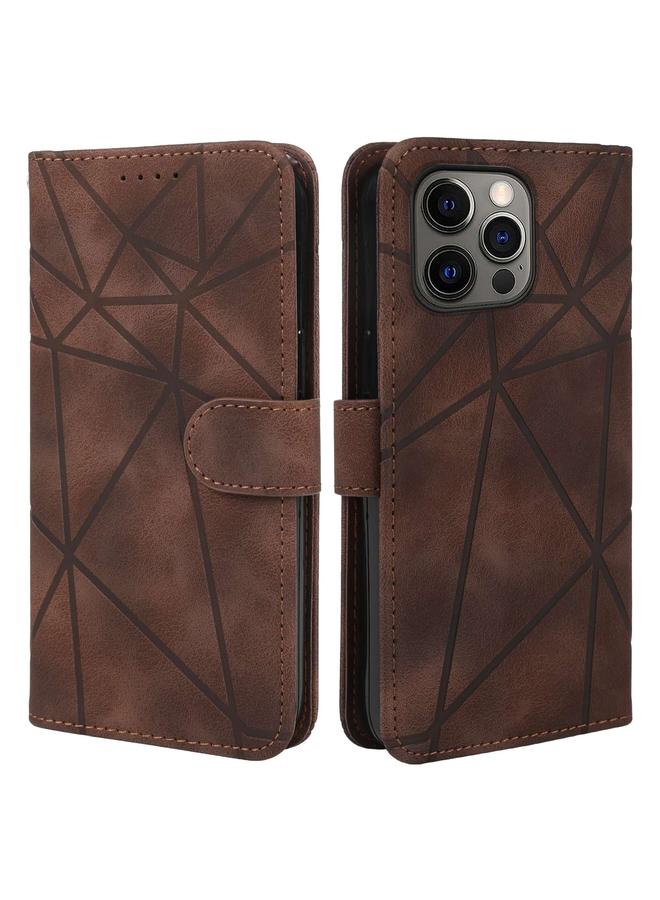 Zaboon Case For iPhone 12 / 12 Pro Skin Feel Geometric Lines Leather Phone Case - Image 2