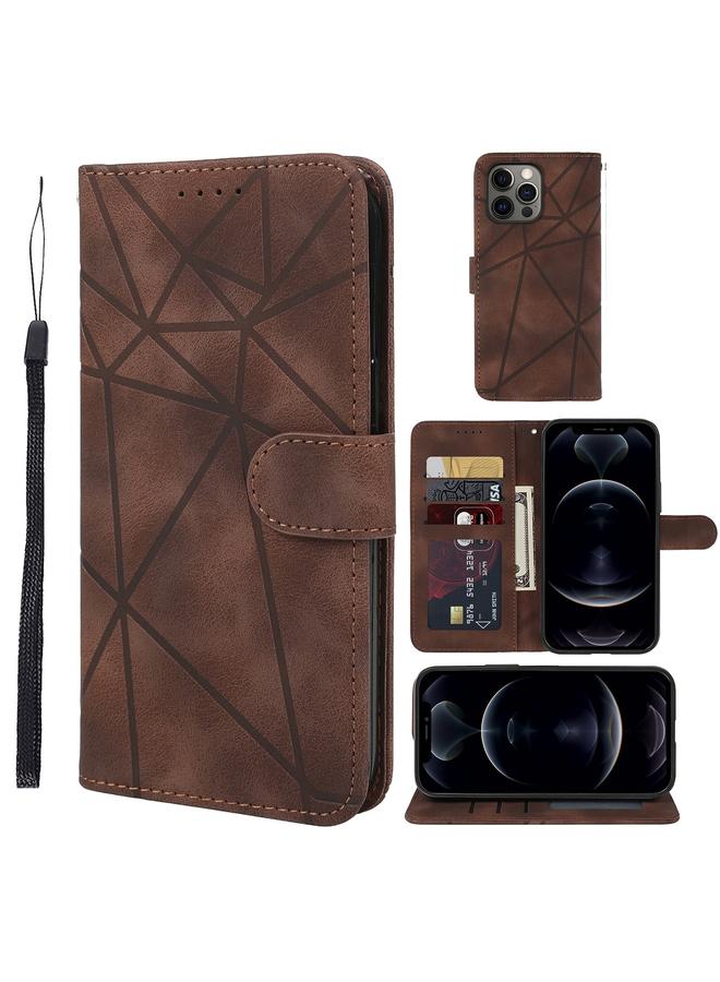 Zaboon Case For iPhone 12 / 12 Pro Skin Feel Geometric Lines Leather Phone Case - Image 1