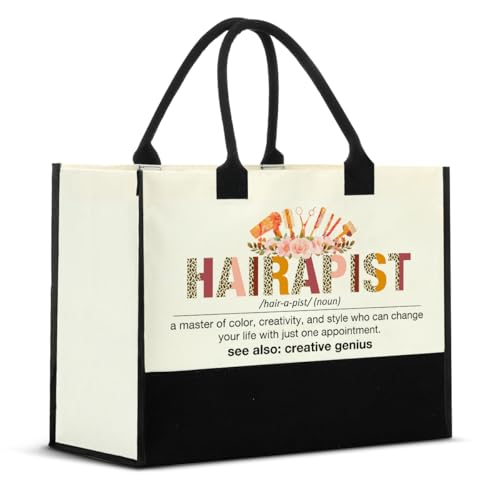 Nvhai Hairstylist Gifts for Women Hair Dresser Gifts Hairapist Definition Canvas Tote Bag for Women - Image 1