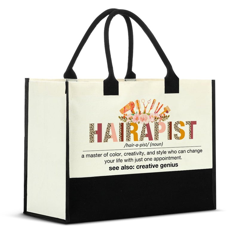 Nvhai Hairstylist Gifts for Women Hair Dresser Gifts Hairapist Definition Canvas Tote Bag for Women - Image 2