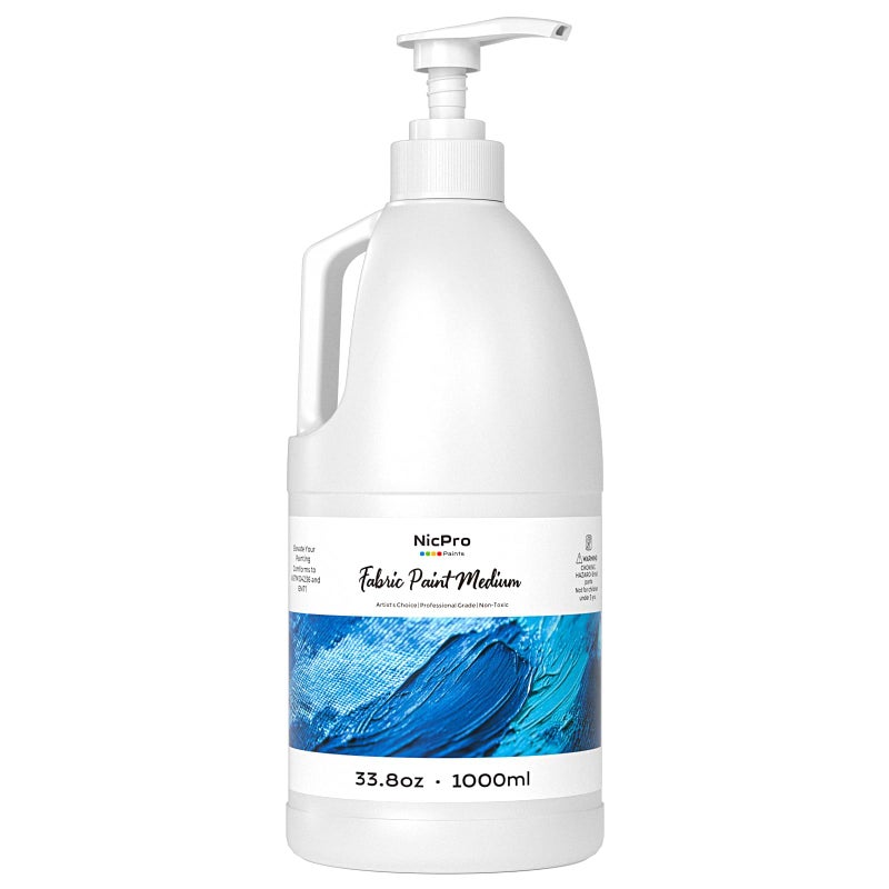 Nicpro Professional Effects Fabric Medium, 33.8oz Bottle Fabric Painting Acrylic Fluid Medium, Improves Acrylic Paint Adhesion to Fabrics, Textiles for Fabric DIY Clothing, T-shirts, Shoes Jeans Bags - Image 1