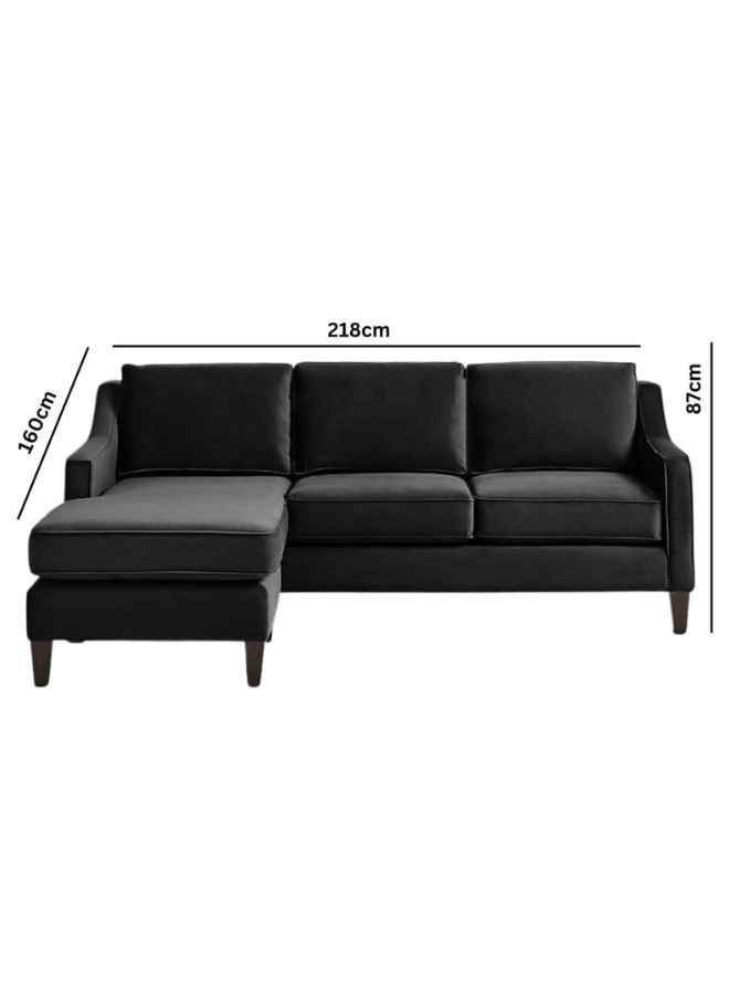 Karnak Sectional L-Shaped Luxury Sofa For Living Room Solid Wood Corner Modern Design Couch, Velvet Upholstered Color (Black) - Image 2