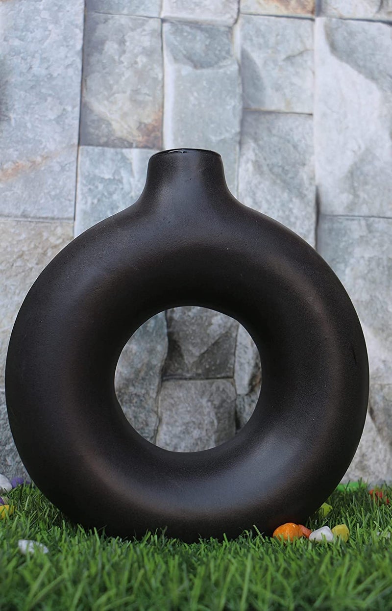 Kreative Homes Kreative Homes Premium Donut Ring Vases Ceramic Round Shaped Flower Pot Ring Shaped vases Handcrafted Flower Vases and Pot for Home Decoration Center Table Decor Ideal Gift Black  - Image 1