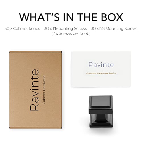 Ravinte 30 Pack Matte Black Square Kitchen Cabinet Knobs,Zinc Solid Drawer Pulls,Farmouse Cabinet Handles for Cupboard, Dresser, Closet and Bathroom, Modern Cabinet Hardware for Cabinets - Image 5