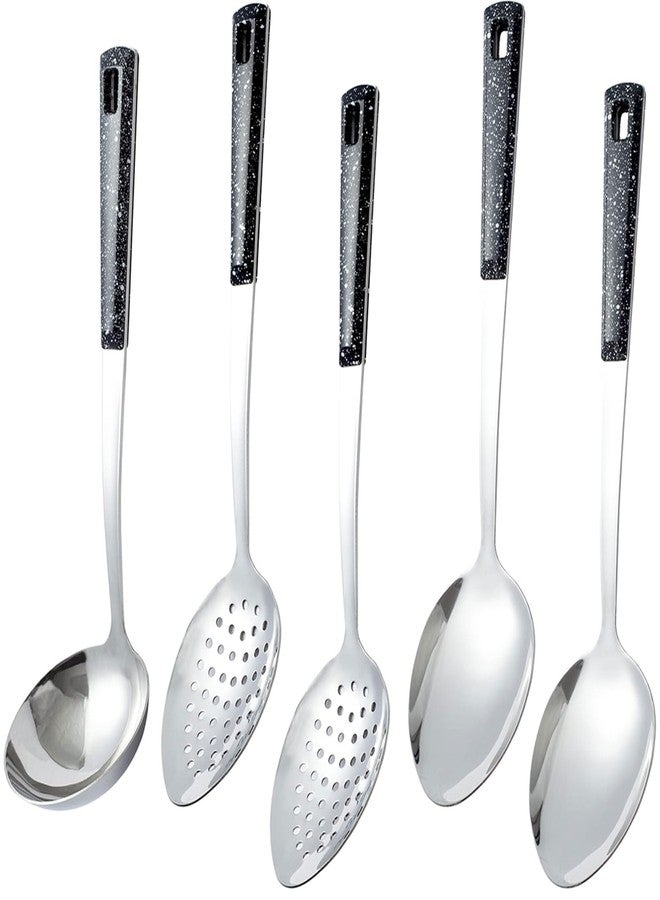 HAPPY KIT 5-Piece Stainless Steel Serving Spoon Set, Large Serving Spoons with Ladle & Slotted Spoon, Metal Serving Spoons for Cooking, Buffet, Soup, Rice, Commercial & Home Kitchen - Image 1