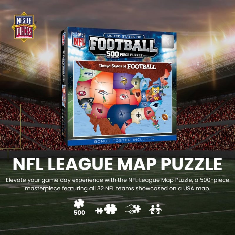 MasterPieces Sports Puzzle - All Teams 500 Piece Jigsaw Puzzle for Adults - NFL League Map Puzzle - 24"x18" - Image 3