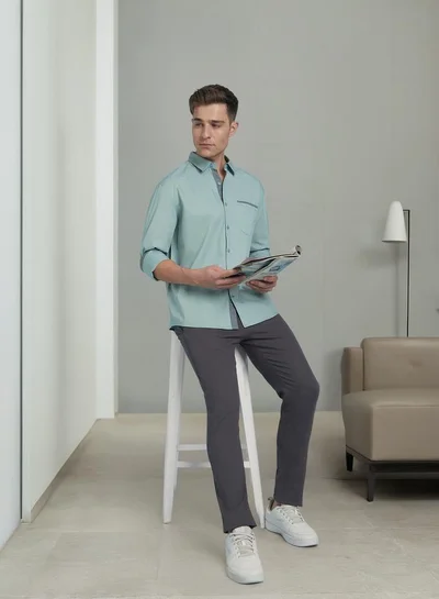 دينيس لينغو Men's Sage Green 100% Cotton Solid Pattern Regular FiT-Shirt