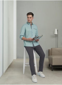 Dennis Lingo Stylish Sage Green Regular Fit Full Sleeve Shirt for Men, crafted with premium 100% cotton and enhanced with chambray detailing – a wardrobe essential for a polished and relaxed look.  - Image 1