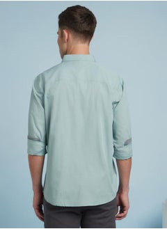 Dennis Lingo Stylish Sage Green Regular Fit Full Sleeve Shirt for Men, crafted with premium 100% cotton and enhanced with chambray detailing – a wardrobe essential for a polished and relaxed look.  - Image 5
