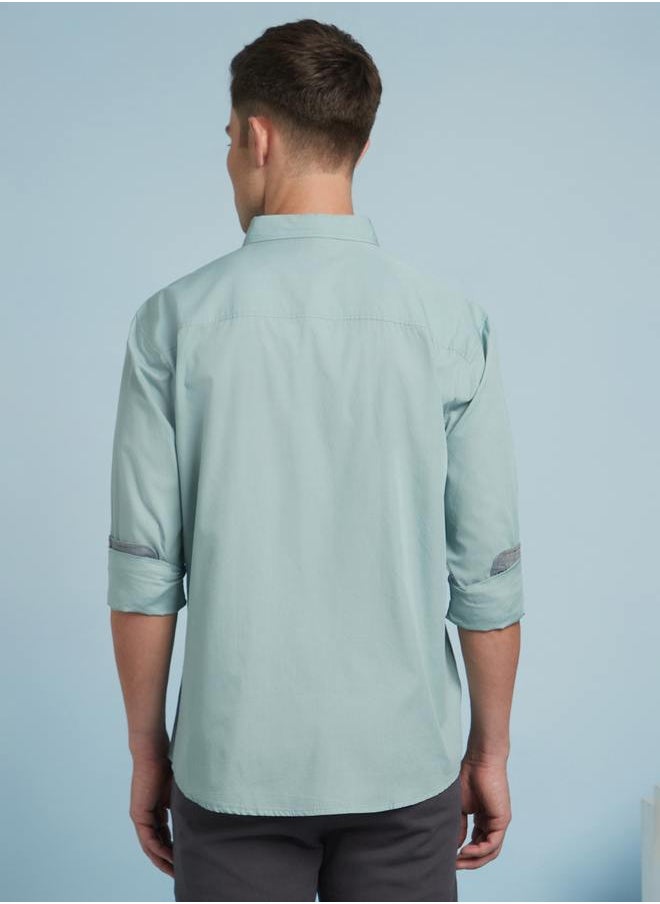 Dennis Lingo - Stylish Sage Green Regular Fit Full Sleeve Shirt for Men, crafted with premium 100% cotton and enhanced with chambray detailing – a wardrobe essential for a polished and relaxed look. - Image 1