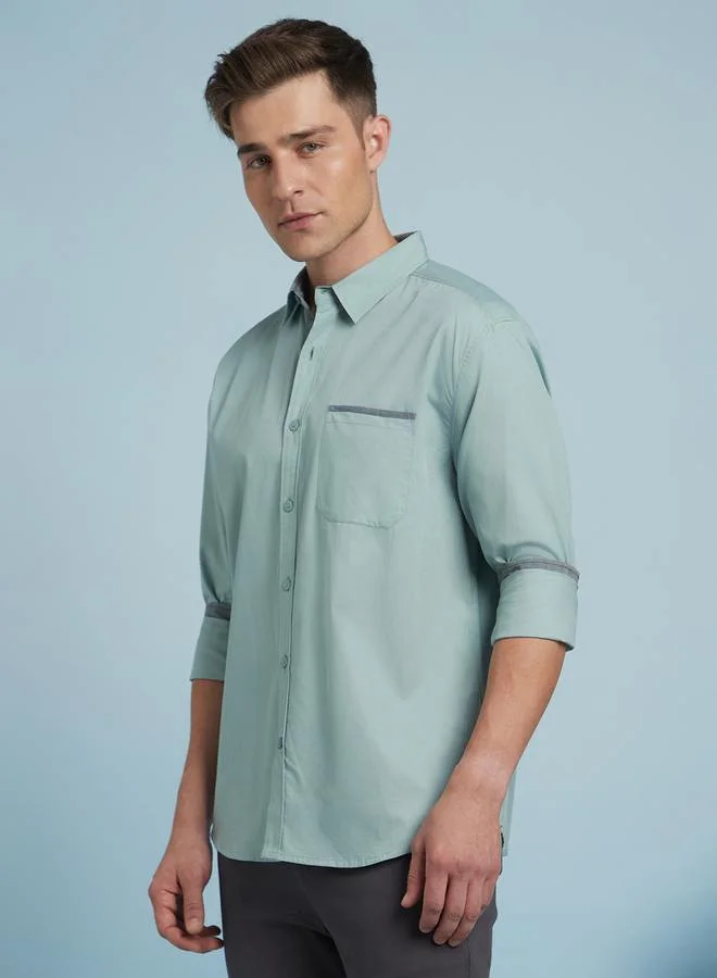 Dennis Lingo Men's Sage Green 100% Cotton Solid Pattern Regular FiT-Shirt