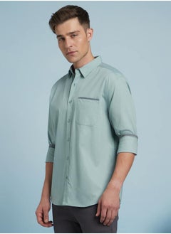 Dennis Lingo Stylish Sage Green Regular Fit Full Sleeve Shirt for Men, crafted with premium 100% cotton and enhanced with chambray detailing – a wardrobe essential for a polished and relaxed look.  - Image 3