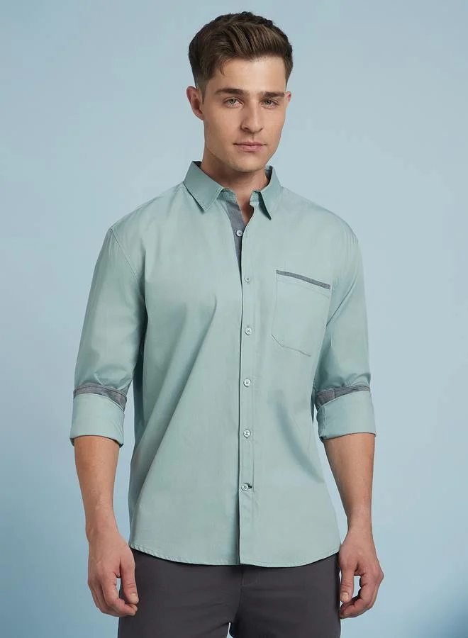Dennis Lingo Men's Sage Green 100% Cotton Solid Pattern Regular FiT-Shirt