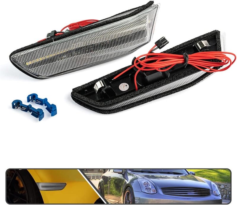 Mingrui test Mingrui 2Pcs G35 White LED Running Lights Amber Dynamic Sequential Blink Side Marker Lights for Infiniti G35 Coupe 2003-2007 - Image 5