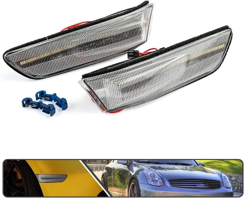 Mingrui test Mingrui 2Pcs G35 White LED Running Lights Amber Dynamic Sequential Blink Side Marker Lights for Infiniti G35 Coupe 2003-2007 - Image 4