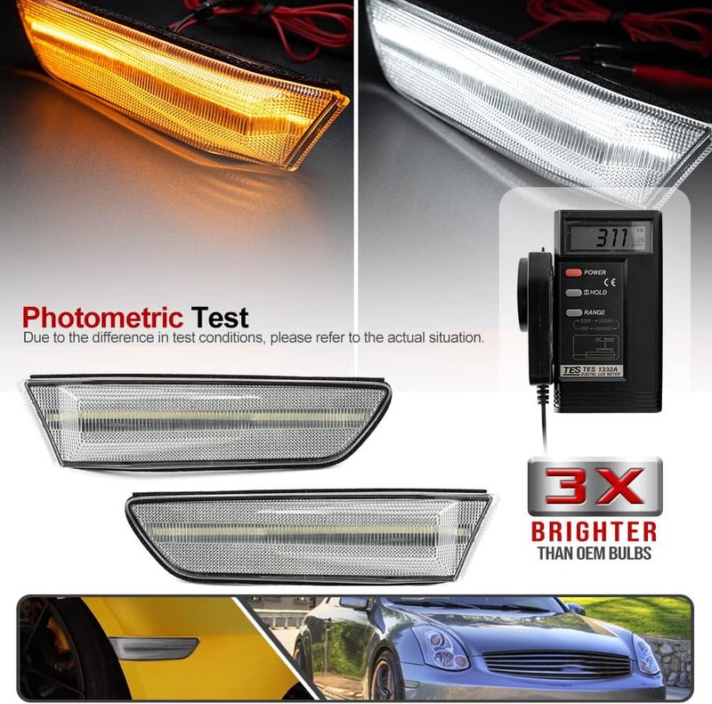 Mingrui test Mingrui 2Pcs G35 White LED Running Lights Amber Dynamic Sequential Blink Side Marker Lights for Infiniti G35 Coupe 2003-2007 - Image 2