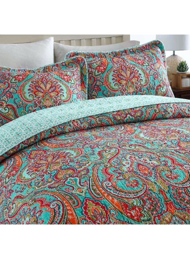 NEWLAKE Cotton Bedspread Quilt Sets-Reversible Patchwork Coverlet Set, European Gorgeous Floral Pattern, Queen Size - Image 4