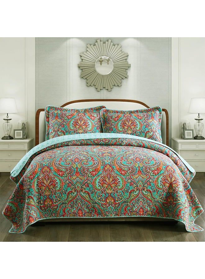 NEWLAKE Cotton Bedspread Quilt Sets-Reversible Patchwork Coverlet Set, European Gorgeous Floral Pattern, Queen Size - Image 1
