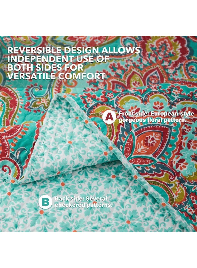 NEWLAKE Cotton Bedspread Quilt Sets-Reversible Patchwork Coverlet Set, European Gorgeous Floral Pattern, Queen Size - Image 3