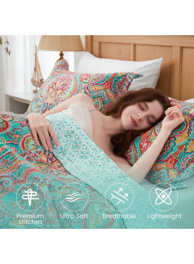 NEWLAKE Cotton Bedspread Quilt Sets-Reversible Patchwork Coverlet Set, European Gorgeous Floral Pattern, Queen Size - Image 2