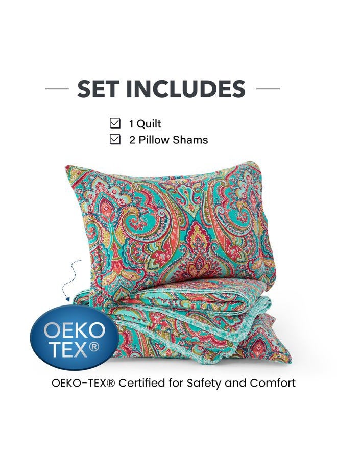 NEWLAKE Cotton Bedspread Quilt Sets-Reversible Patchwork Coverlet Set, European Gorgeous Floral Pattern, Queen Size - Image 5