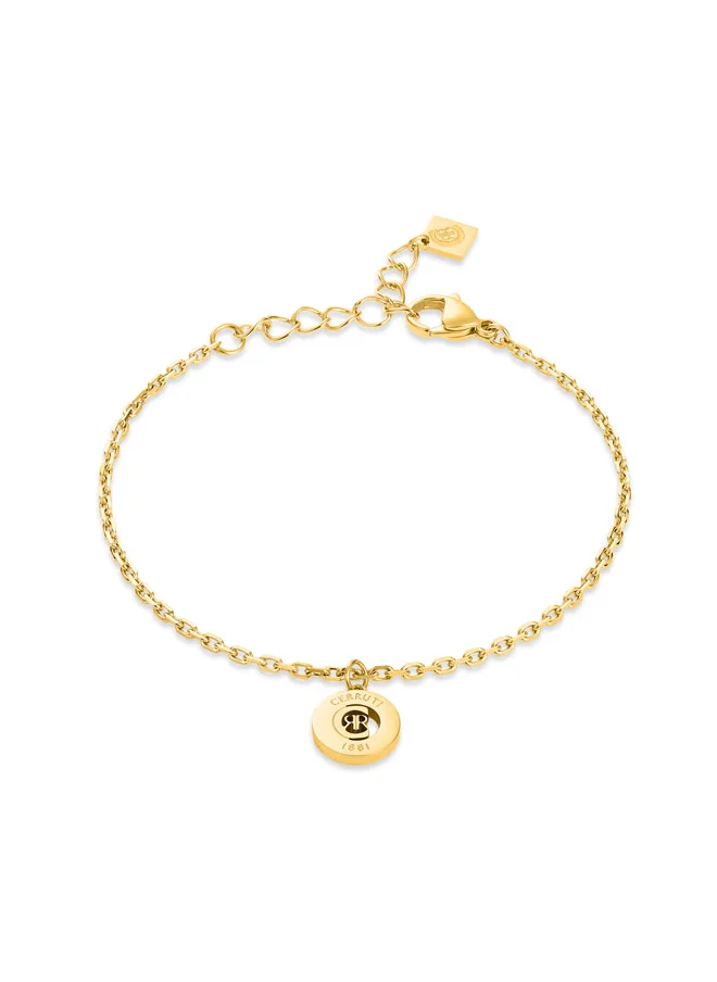 شيروتي 1881 Claudia Gold-Plated Bracelet, Signature 'CRR' Charm, Sleek Chain Design ,Elegant and Bold Jewelry
