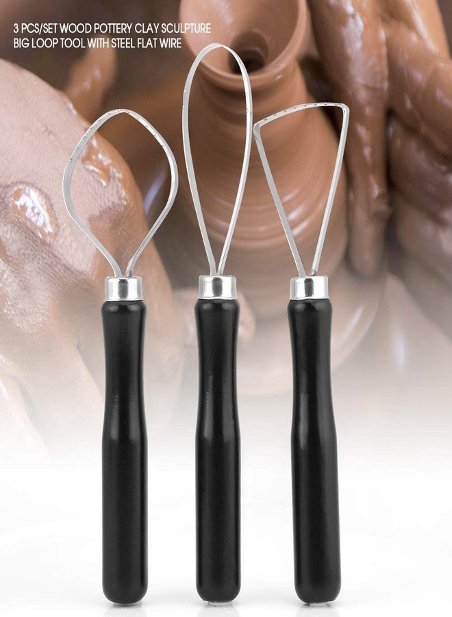 53 Arts 53ARTS 3 Pcs/Set Clay Loop Tool Wood Handle Pottery Clay Sculpture Carving Tool with Steel Flat Wire for Beginners Pottery Clay Modeling - Image 2