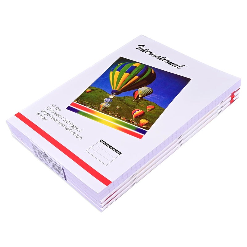 FIS® Exercise Book International A4, 100 Sheets, 200 Pages, Single Line Ruling with Left Margin & Index, Packet of 5 - Image 1