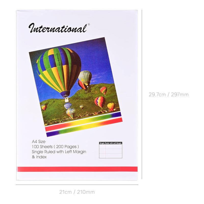 FIS® Exercise Book International A4, 100 Sheets, 200 Pages, Single Line Ruling with Left Margin & Index, Packet of 5 - Image 2