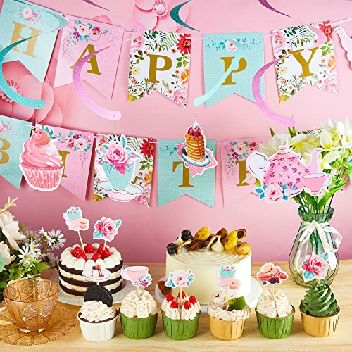 Zonon Floral Tea Party Birthday Decorations - Tea for Two Party Supplies for Little Girls, Spring Summer Flower Hanging Garland & Centerpiece for Baby Shower, Afternoon Theme Celebrations - Image 5