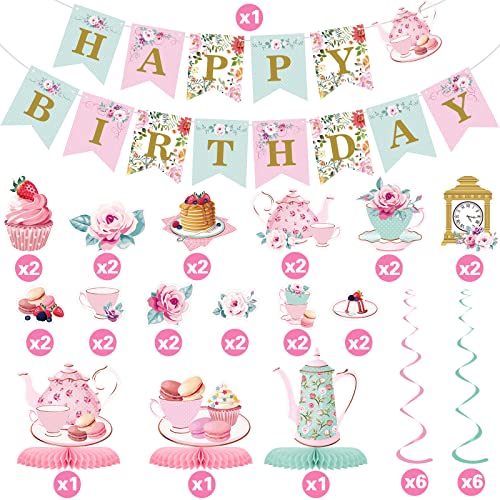 Zonon Floral Tea Party Birthday Decorations - Tea for Two Party Supplies for Little Girls, Spring Summer Flower Hanging Garland & Centerpiece for Baby Shower, Afternoon Theme Celebrations - Image 3