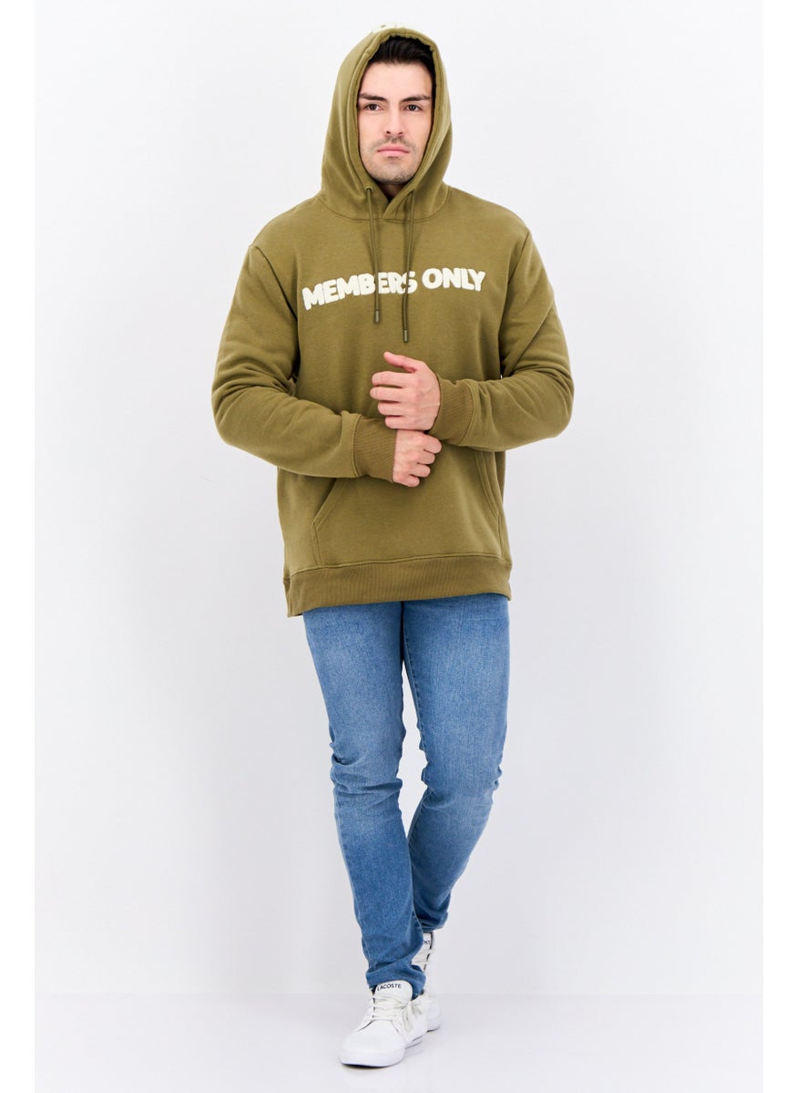 MEMBERS ONLY - Men Hooded Embroidered Logo Long Sleeves Sweatshirt, Olive - Image 1