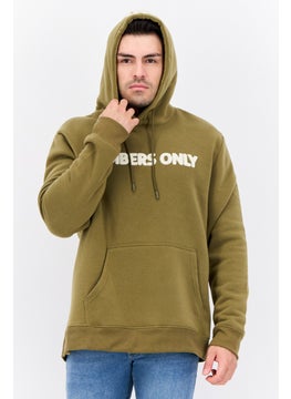 Men Hooded Embroidered Logo Long Sleeves Sweatshirt, Olive