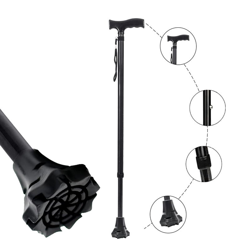 MCP Jindal Premium Height Adjustable Walking Stick Aluminium Cane Trekking Support Stick for Men, Women & Old People (Black) - Image 1