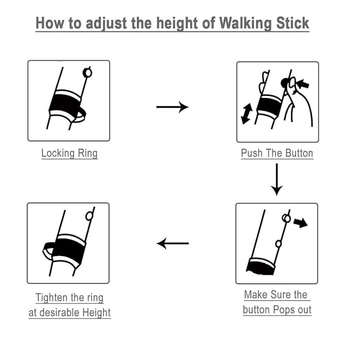 MCP Jindal Premium Height Adjustable Walking Stick Aluminium Cane Trekking Support Stick for Men, Women & Old People (Black) - Image 4