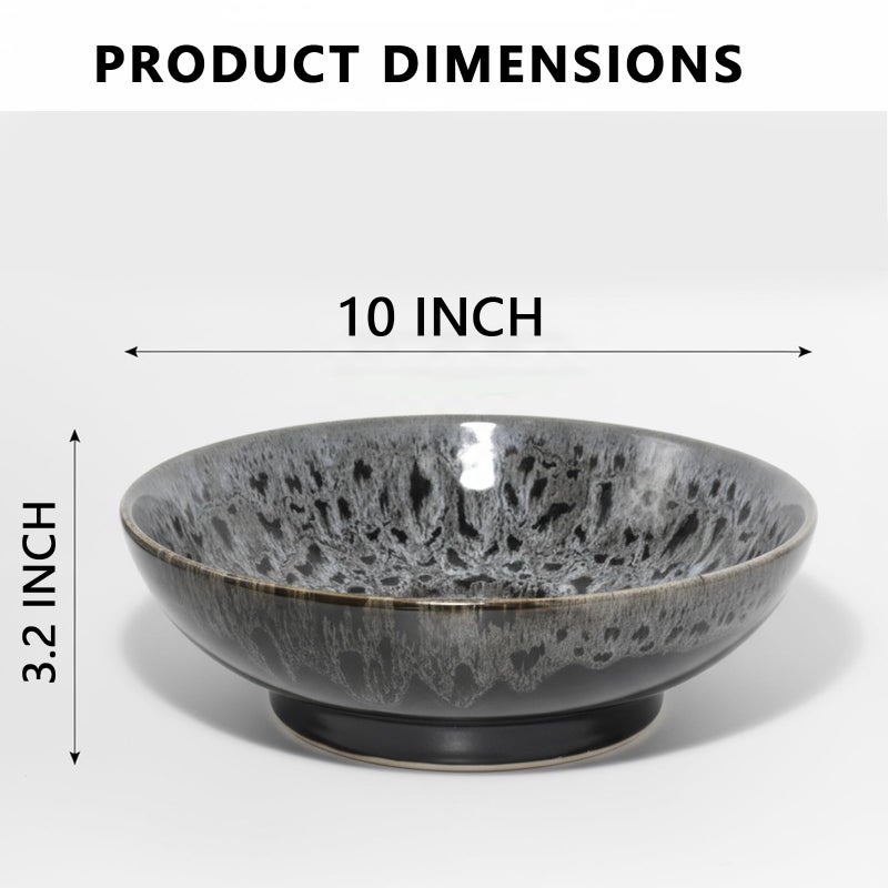 Ronanemon Ceramic Fruit Bowl,10.2" Decorative Bowl, Large Fruit Bowl for Kitchen Counter, Pedestal Bowl, Kitchen Counter DÃ©cor, Bread Candy Snacks Organizer(Black Gray) - Image 2