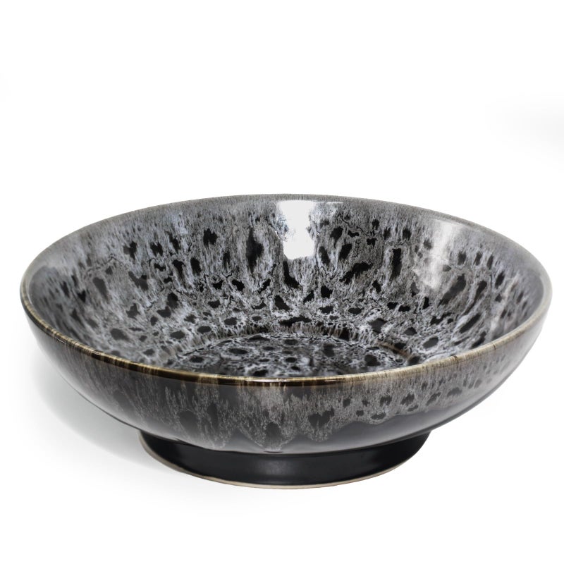 Ronanemon Ceramic Fruit Bowl,10.2" Decorative Bowl, Large Fruit Bowl for Kitchen Counter, Pedestal Bowl, Kitchen Counter DÃ©cor, Bread Candy Snacks Organizer(Black Gray) - Image 1