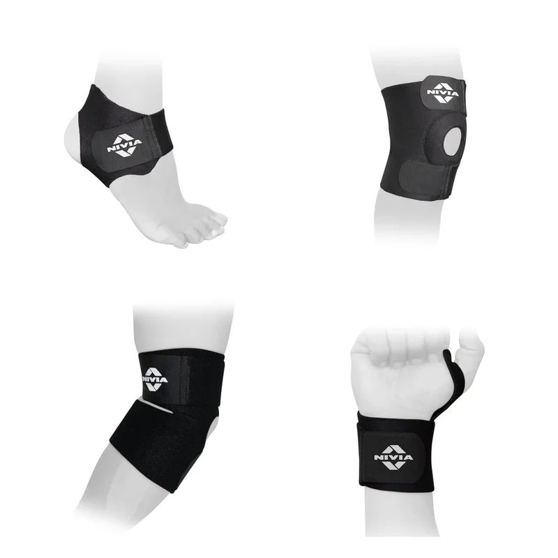 نيفيا Nivia Basic Support Combo for Wrist, Elbow, Knee, and Ankle - Pack of 4 for Gym Workouts & Injury Prevention