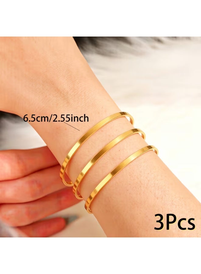 شي إن طقم غوايش ذهبية رفيعة للسيدات بقطر 65mm (6.5CM) – أساور ستانلس ستيل مطلية ذهبي مقاومة للصدأ والتغير | تصميم أنيق للاستخدام اليومي والمناسبات - Image 1
