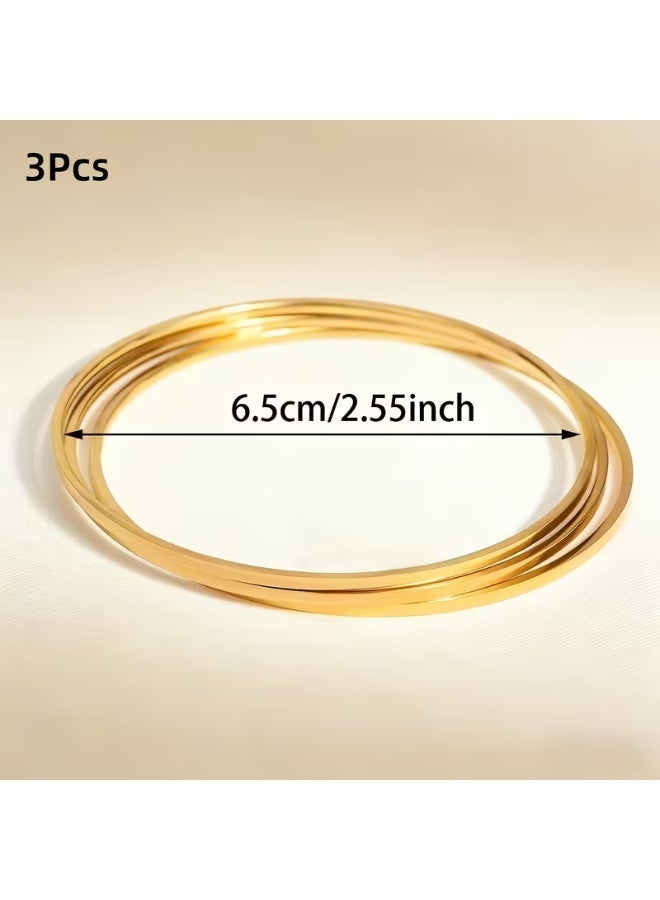شي إن طقم غوايش ذهبية رفيعة للسيدات بقطر 65mm (6.5CM) – أساور ستانلس ستيل مطلية ذهبي مقاومة للصدأ والتغير | تصميم أنيق للاستخدام اليومي والمناسبات - Image 2
