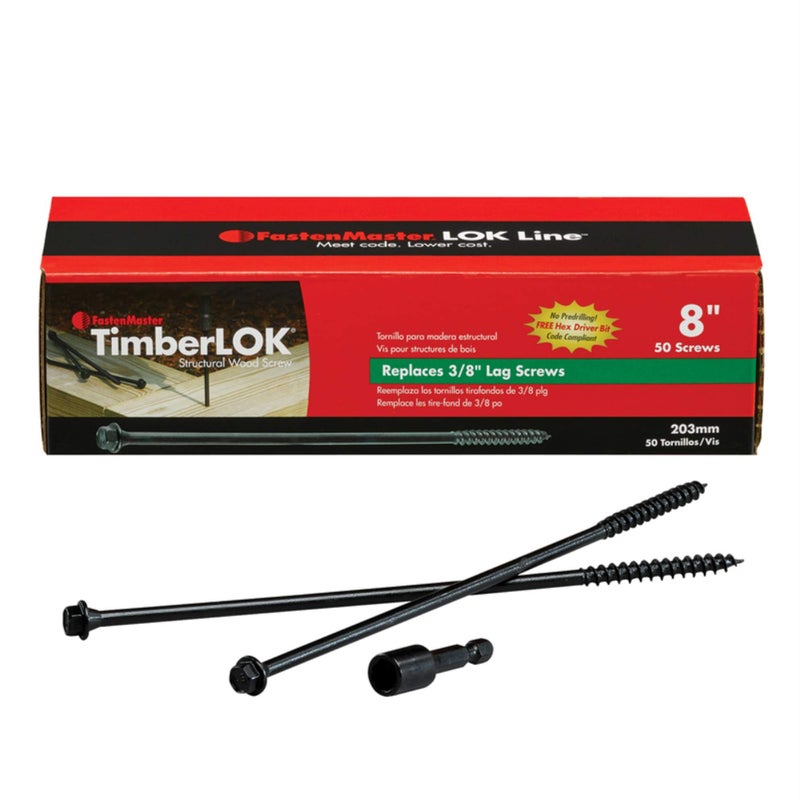 FASTENMASTER TimberLok 8 in. L Hex E-Coat Structural Wood Screws 50 pk - Case of: 1; Each Pack Qty: 50; Total Items Qty: 50 - Image 3