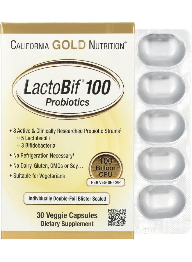 California Gold Nutrition Lactobif Probiotics, 100 Billion Cfu, 30 Veggie Capsules 