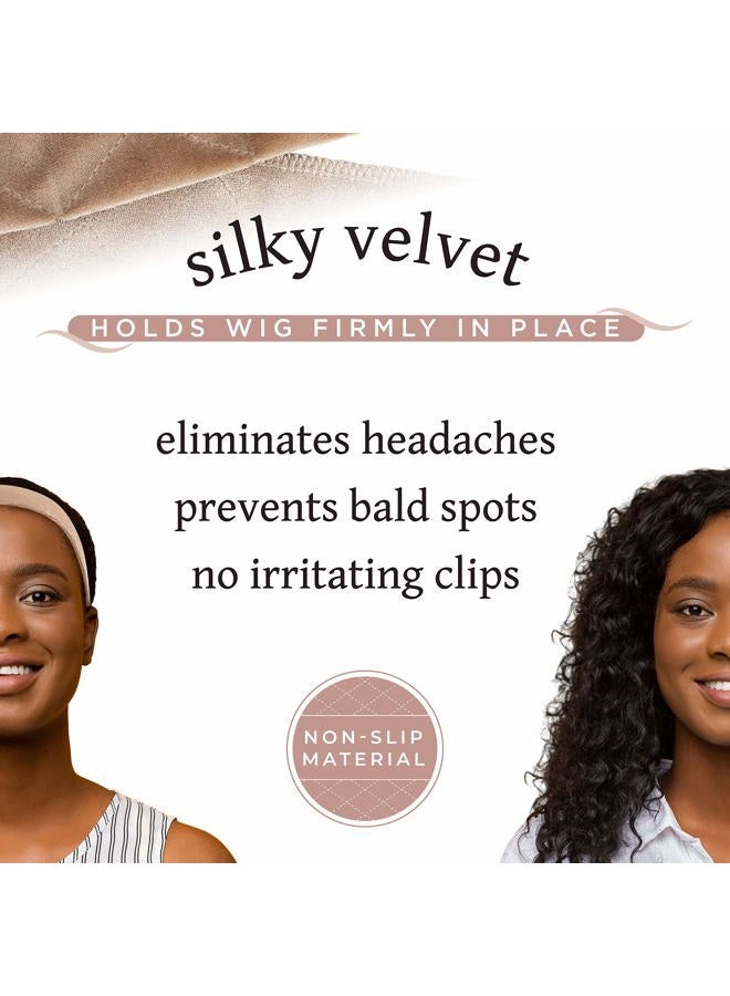MainBasics Wig Grip Band for Keeping Wigs in Place Adjustable Velvet Wig Headband (Beige) - Image 2