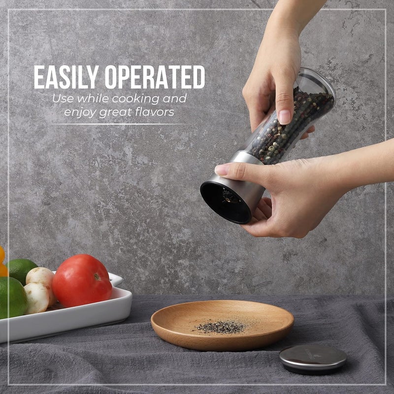 Kitchen & Go Tall Pepper Grinder or Pepper Mill, Manual Salt Grinder Refillable with Adjustable Coarseness, Black Pepper Grinder Made of Stainless Steel, Himalayan Salt and Sea Salt Grinder - Image 3