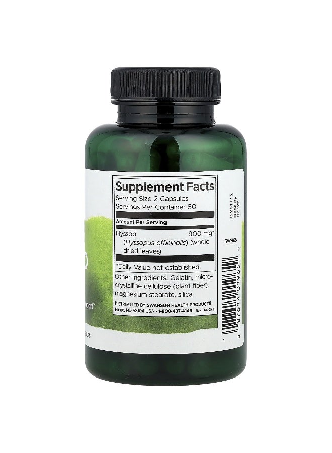 Swanson, Hyssop , 450 mg, 100 Capsules - Image 2